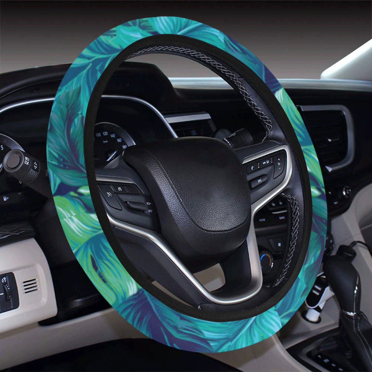 Banana Leaf Pattern Print Design BL05 Steering Wheel Cover with Elastic Edge