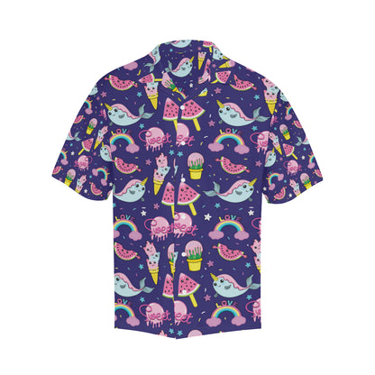 Narwhal Cute Pattern Print Design 02 Men's Hawaiian Shirt