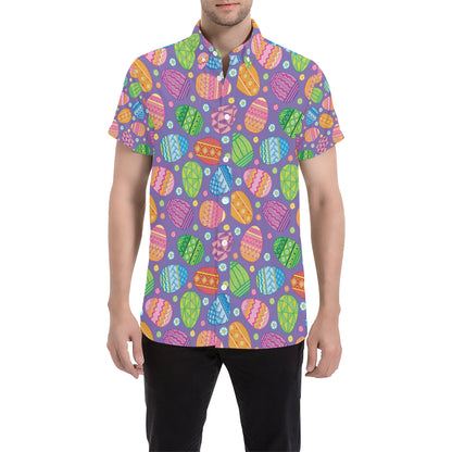 Easter Eggs Pattern Print Design RB010 Men's Short Sleeve Button Up Shirt