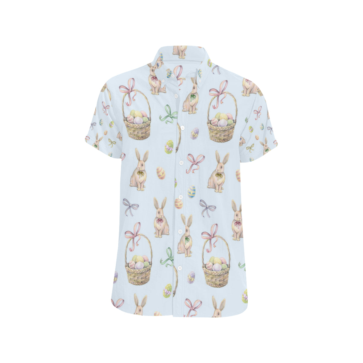 Rabbit Easter Eggs Pattern Print Design 03 Men's Short Sleeve Button Up Shirt
