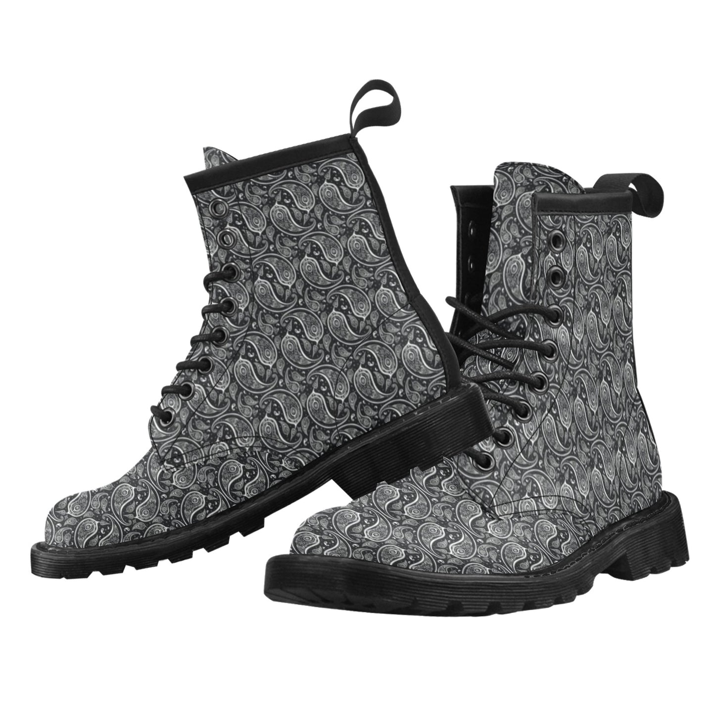 Paisley Black Design Print Women's Boots