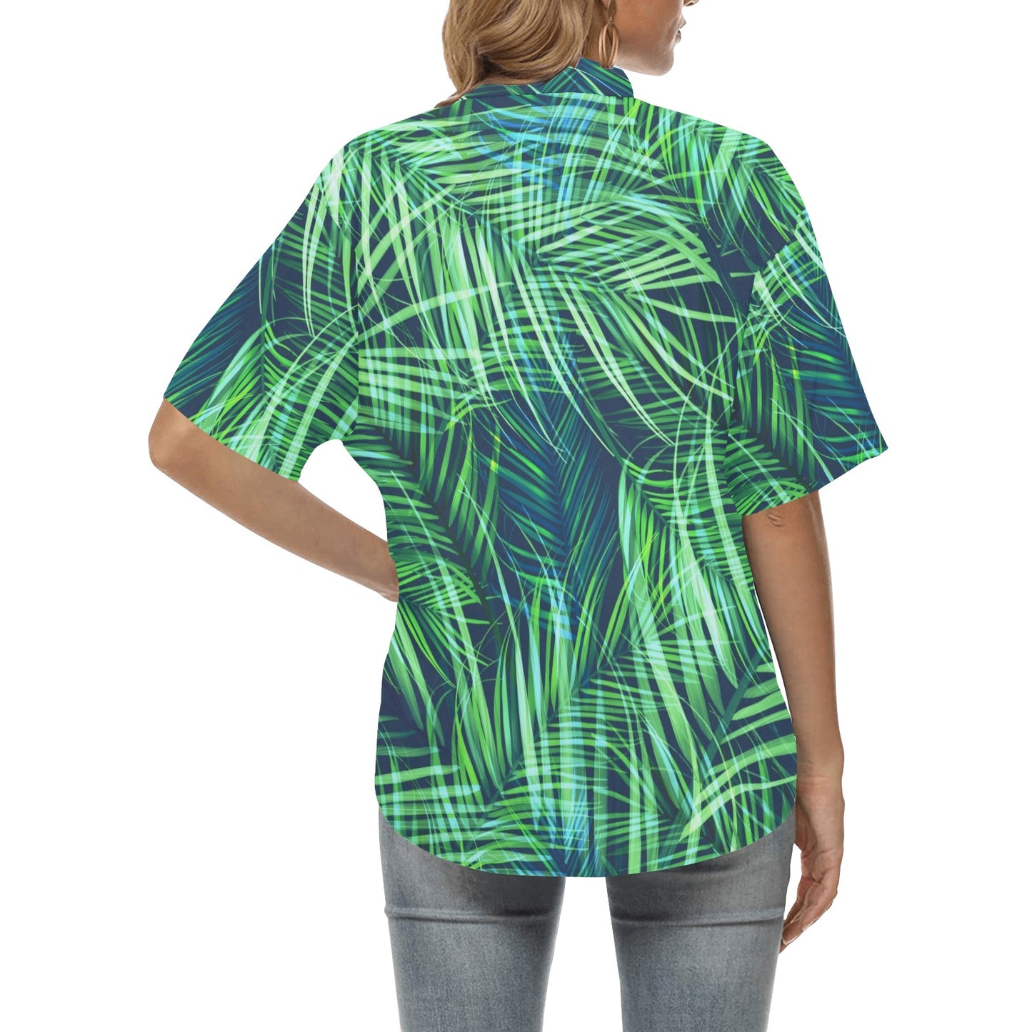 Palm Leaves Pattern Print Design PL02 Women's Hawaiian Shirt
