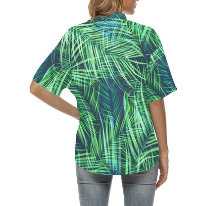 Palm Leaves Pattern Print Design PL02 Women's Hawaiian Shirt