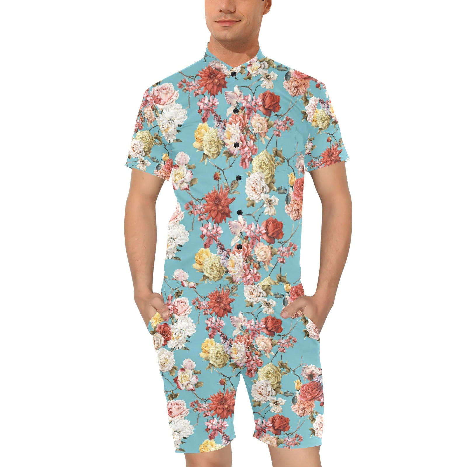 Summer Floral Pattern Print Design SF05 Men's Romper