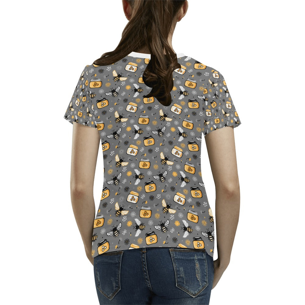 Honey Bee Print Design LKS301 Women's  T-shirt
