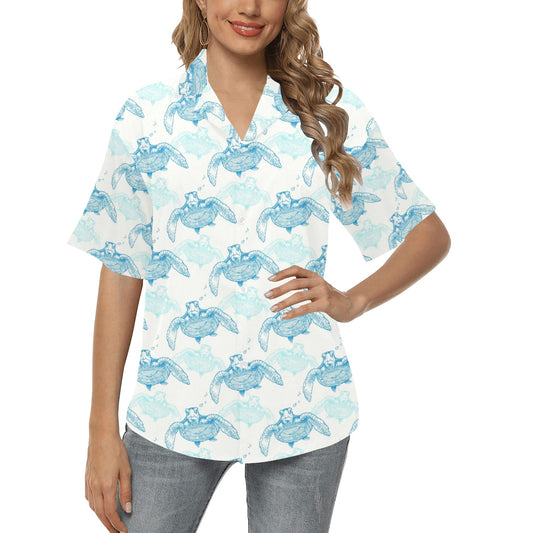 Sea Turtle Pattern Print Design T01 Women's Hawaiian Shirt