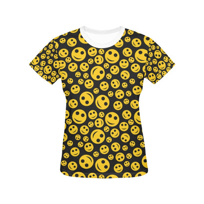 Smiley Face Emoji Print Design LKS304 Women's  T-shirt