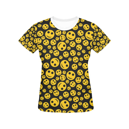 Smiley Face Emoji Print Design LKS304 Women's  T-shirt