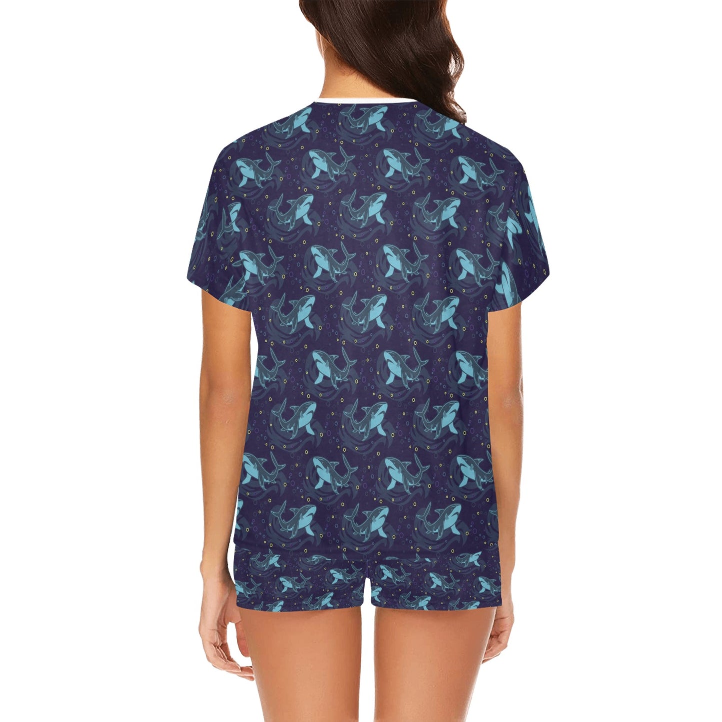 Shark Print Design LKS306 Women's Short Pajama Set