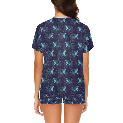 Shark Print Design LKS306 Women's Short Pajama Set