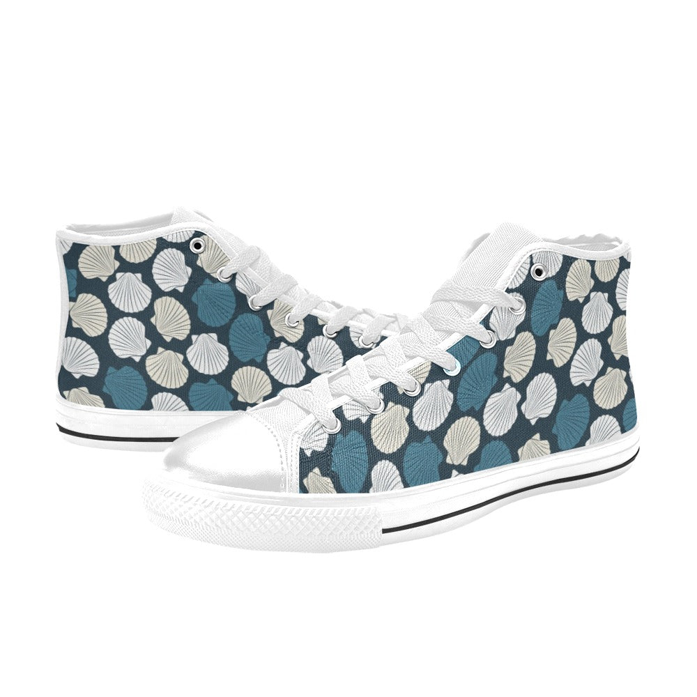 Seashell Print Design LKS3013 High Top Women's White Shoes