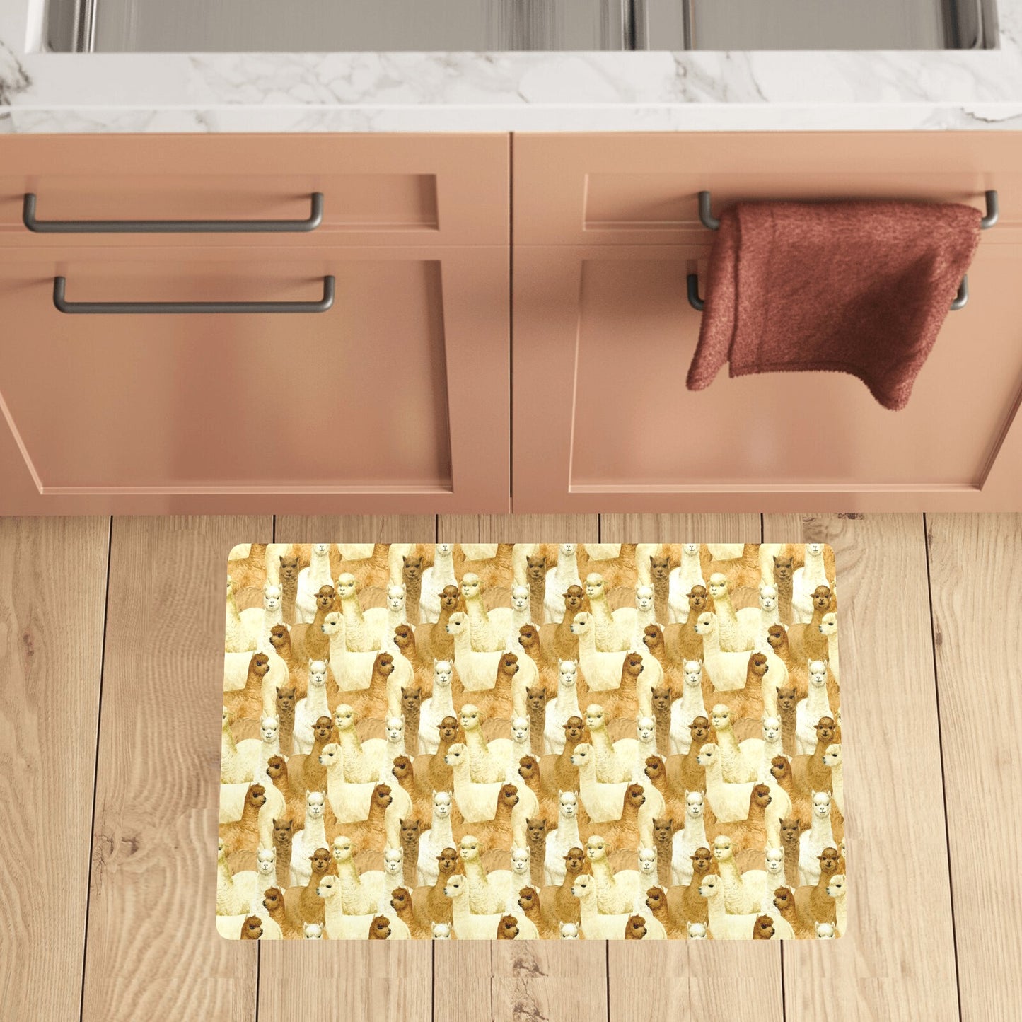 Alpaca Watercolor Design Themed Print Kitchen Mat
