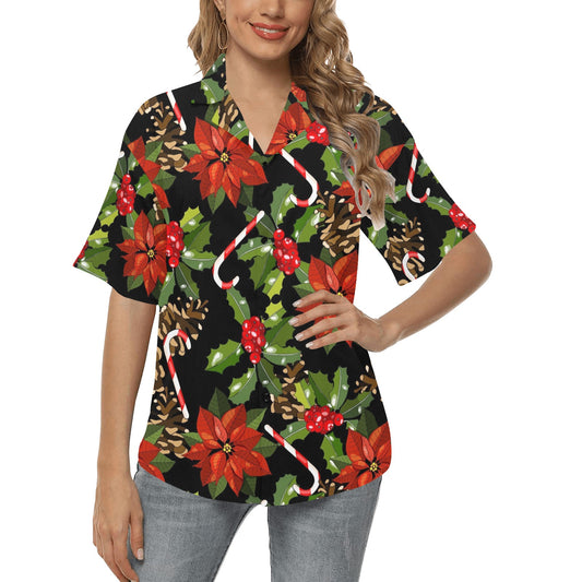 Poinsettia Pattern Print Design POT01 Women's Hawaiian Shirt