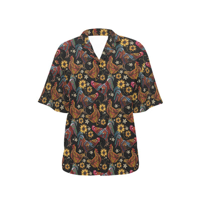 Chicken Embroidery Style Women's Hawaiian Shirt