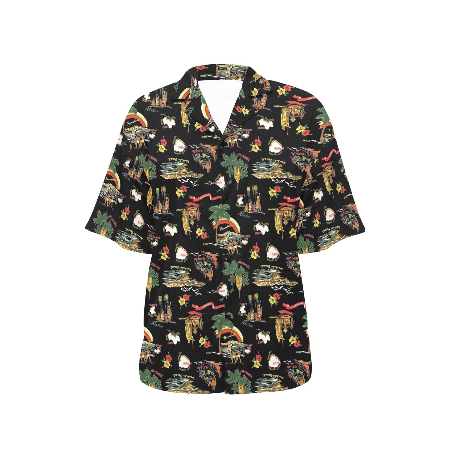 Hawaiian Island Themed Print Women's Hawaiian Shirt