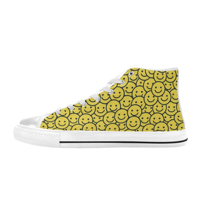 Smiley Face Emoji Print Design LKS302 High Top Women's White Shoes