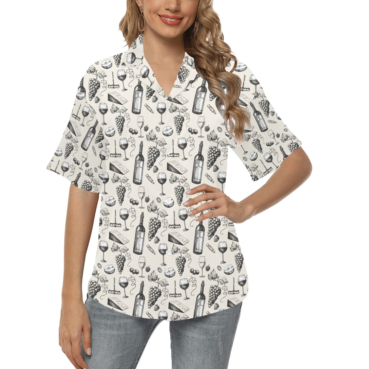 Wine Themed Print Design LKS306 Women's Hawaiian Shirt