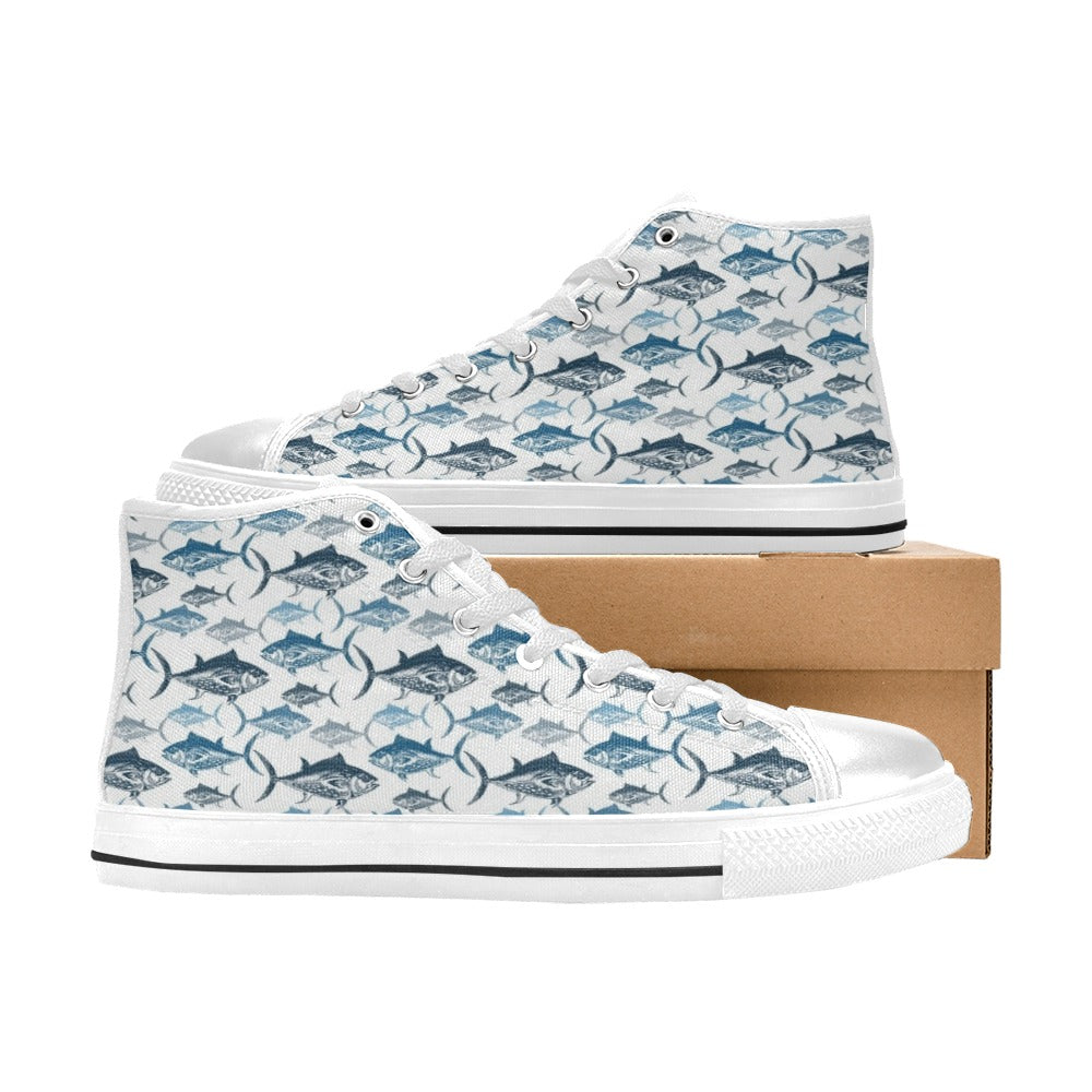 Tuna Fish Print Design LKS303 High Top Women's White Shoes