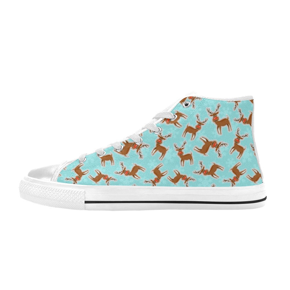 Reindeer Print Design LKS403 High Top Women's White Shoes