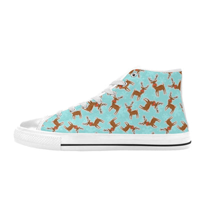 Reindeer Print Design LKS403 High Top Women's White Shoes