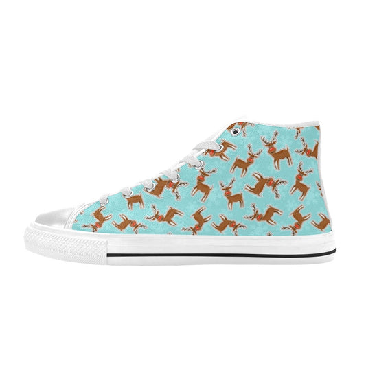 Reindeer Print Design LKS403 High Top Women's White Shoes