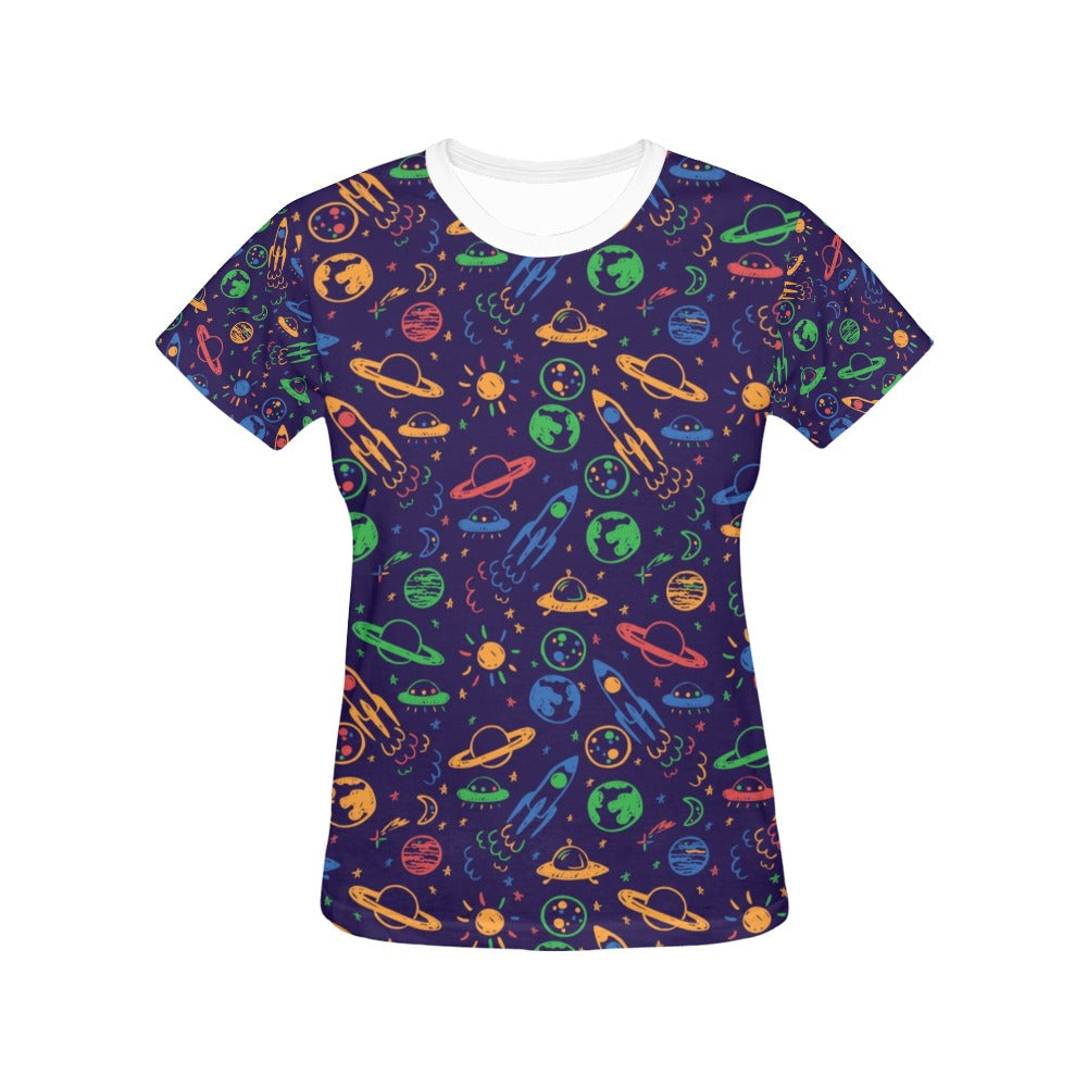 UFO Space Rocket Print Design LKS302 Women's  T-shirt