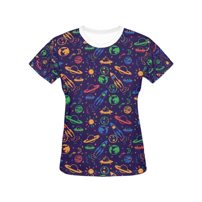 UFO Space Rocket Print Design LKS302 Women's  T-shirt