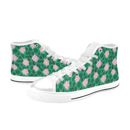 Water Lily Print Design LKS303 High Top Women's White Shoes