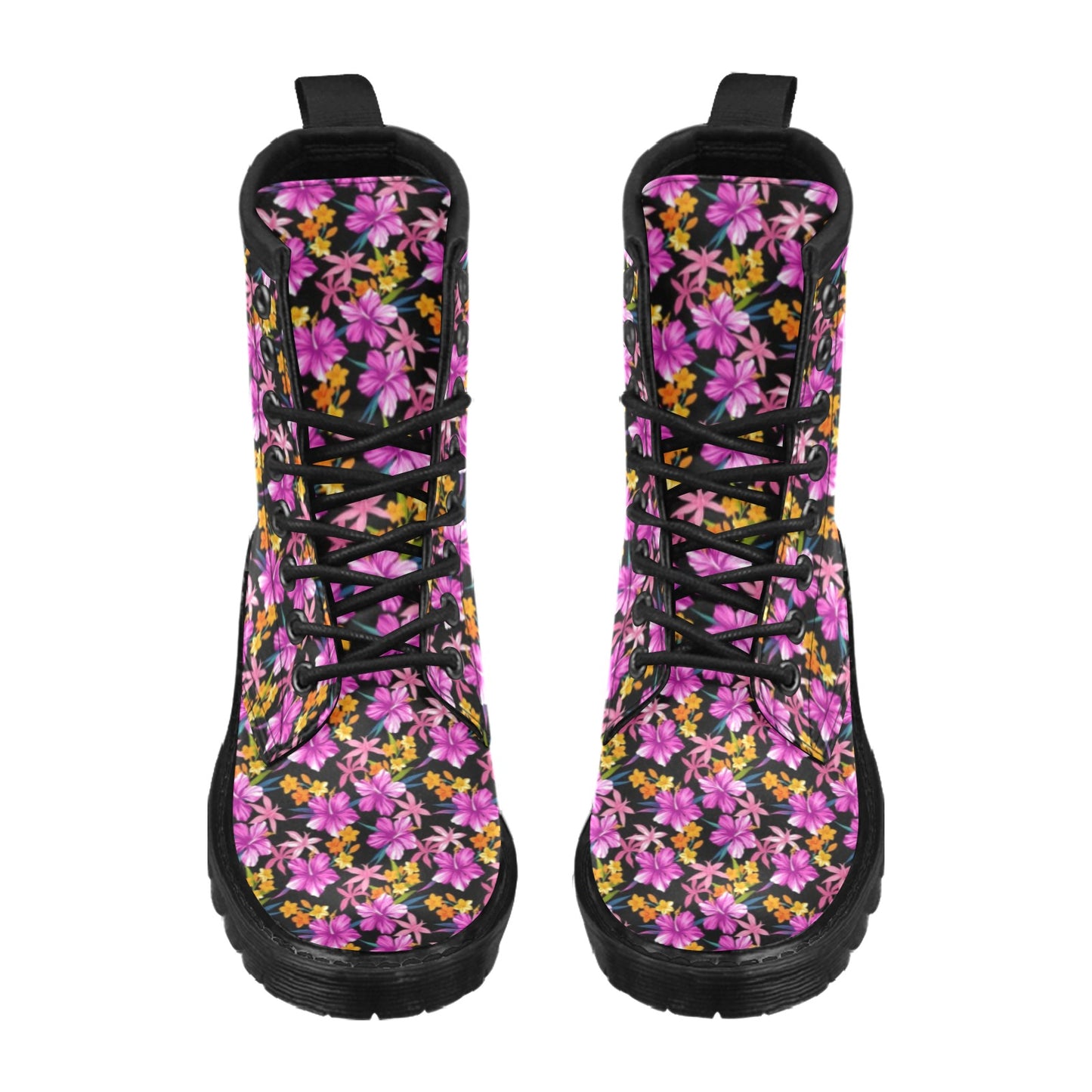 Tropical Folower Pink Hibiscus Print Women's Boots