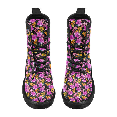 Tropical Folower Pink Hibiscus Print Women's Boots