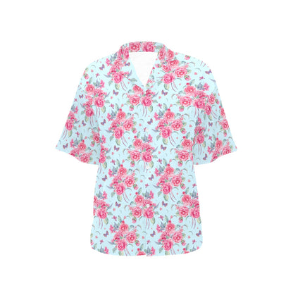 Camellia Pattern Print Design 01 Women's Hawaiian Shirt