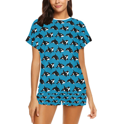 Whale Print Design LKS304 Women's Short Pajama Set