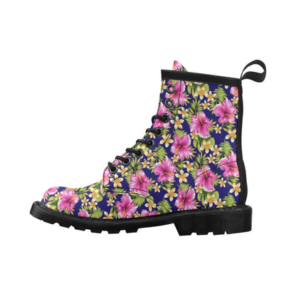 Pink Hibiscus Pattern Print Design HB027 Women's Boots
