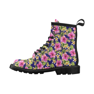 Pink Hibiscus Pattern Print Design HB027 Women's Boots