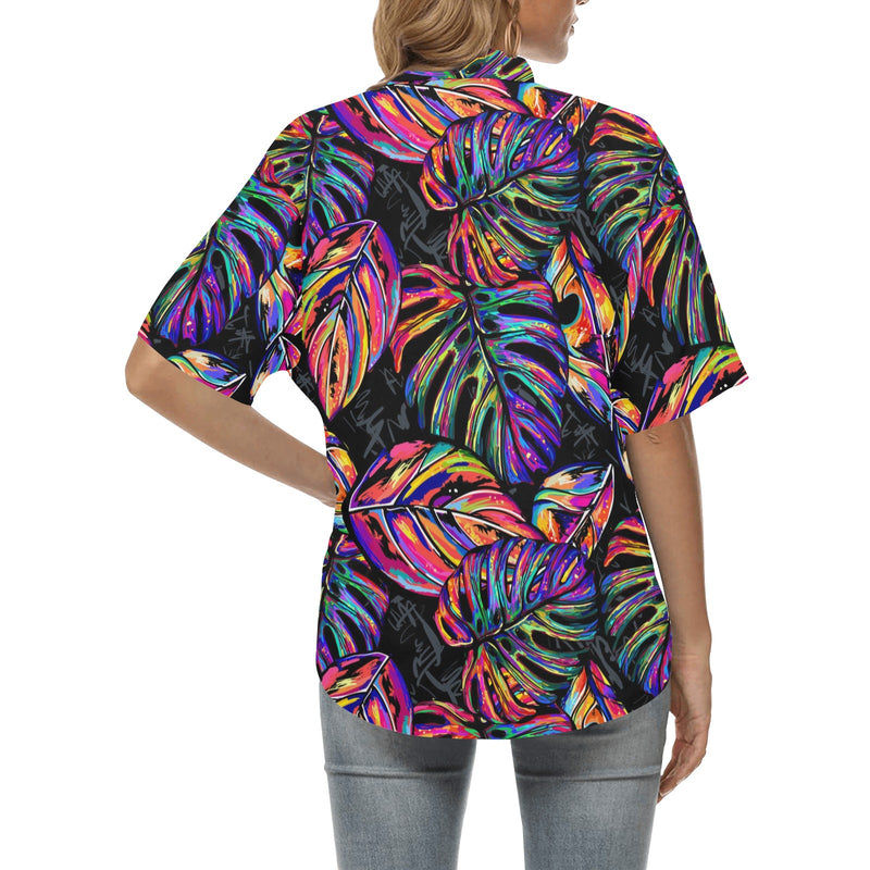 Neon Color Tropical Palm Leaves Women's Hawaiian Shirt