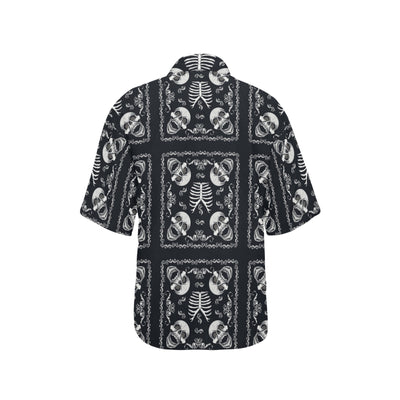 Bandana Skull Black White Print Design LKS306 Women's Hawaiian Shirt