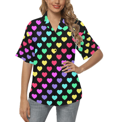 Heart Rainbow Pattern Print Design HE02 Women's Hawaiian Shirt