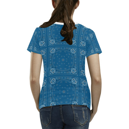 Bandana Blue Print Design LKS301 Women's  T-shirt