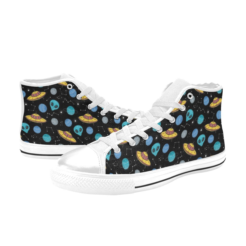 UFO Alien Print Design LKS306 High Top Women's White Shoes