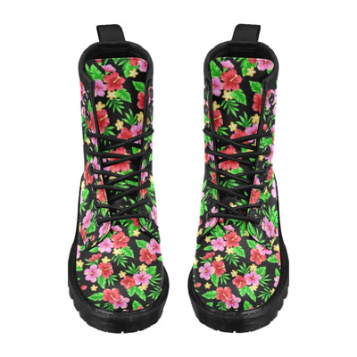 Pink Red Hibiscus Pattern Print Design HB023 Women's Boots