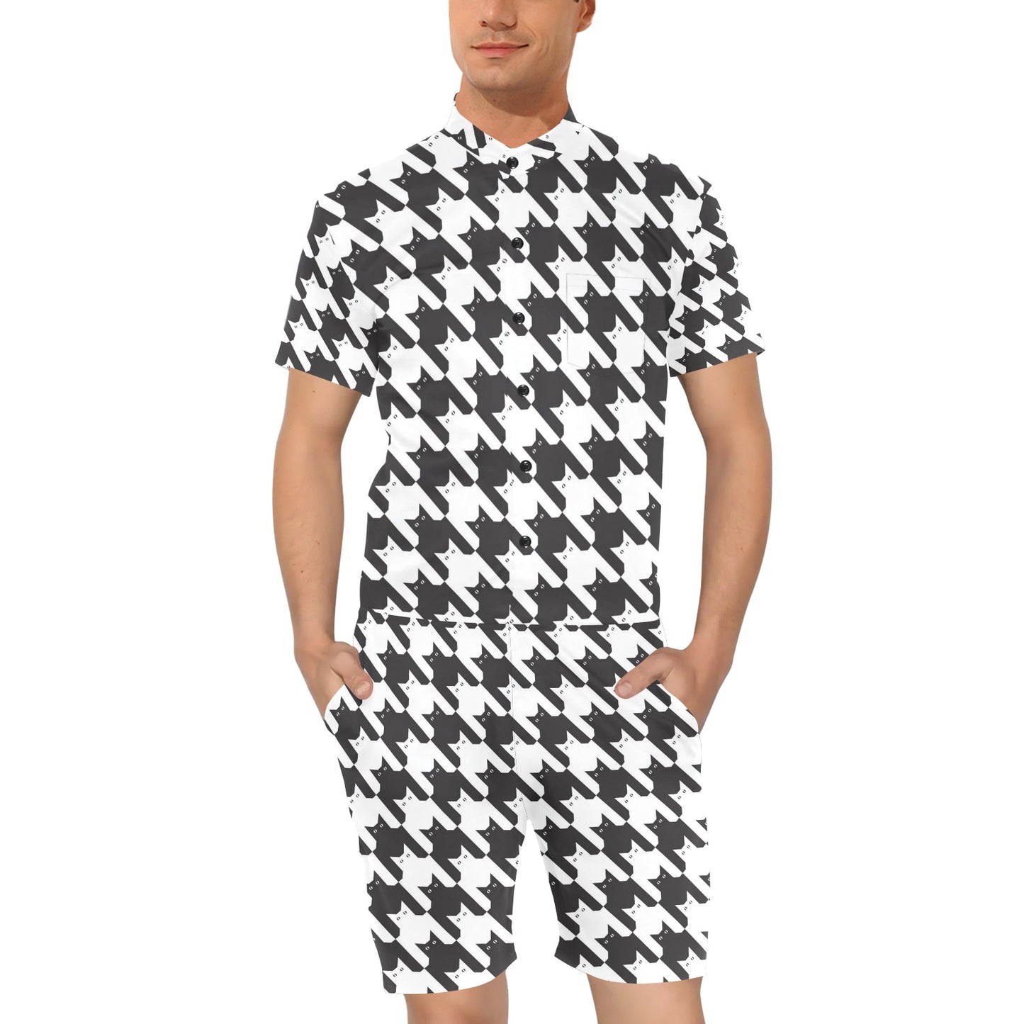 Cat HoundstoothPattern Print Design 01 Men's Romper