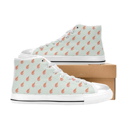 Shrimp Print Design LKS304 High Top Women's White Shoes