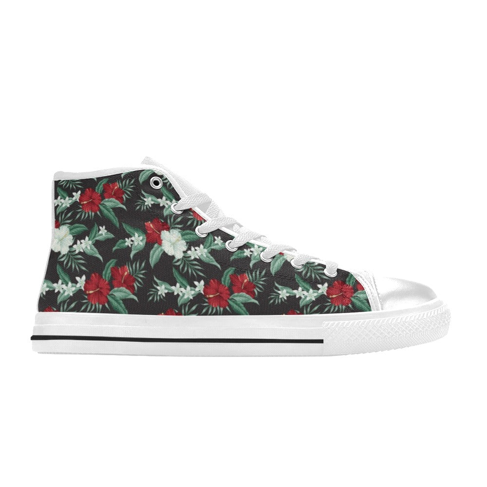 Tropical Flower Print Design LKS303 High Top Women's White Shoes