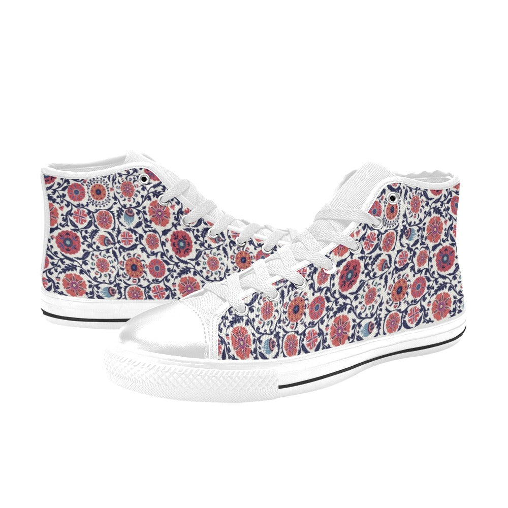 Suzani Print Design LKS304 High Top Women's White Shoes
