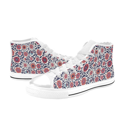 Suzani Print Design LKS304 High Top Women's White Shoes