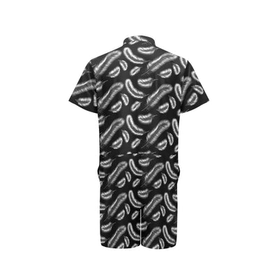 Feather Black White Design Print Men's Romper