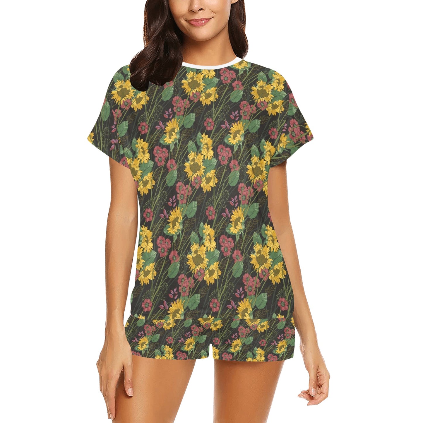 Sunflower Print Design LKS303 Women's Short Pajama Set