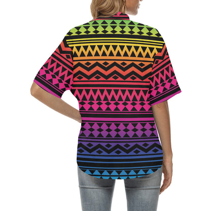 Rainbow Tribal Pattern Print Design A02 Women's Hawaiian Shirt