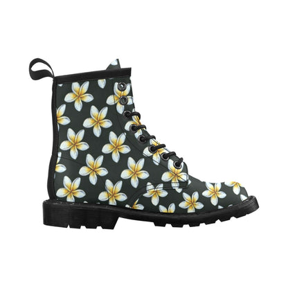 White Plumeria Pattern Print Design PM022 Women's Boots