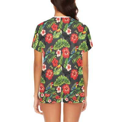 Hibiscus Red With Parrotprint Design LKS303 Women's Short Pajama Set